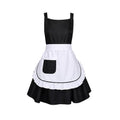 Women’s Black and White Maid Apron with Pocket Vintage Ruffle Pinafore Kitchen Cooking Cleaning Costume Apron for Restaurant Cafe (Black White Ruffle)