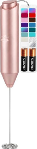 Powerful Milk Frother AA Batteries Included (Peach Rose Gold / Compact Frother + Batteries)