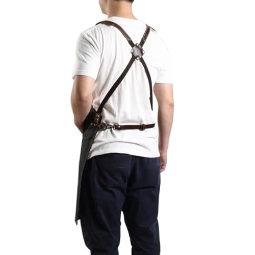 Chef & BBQ Apron for Men Waxed Canvas Workwear with Pockets (Black)