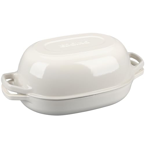 Enameled Cast Iron Oval Dutch Oven Pot with Lid (White / 7 Quart)