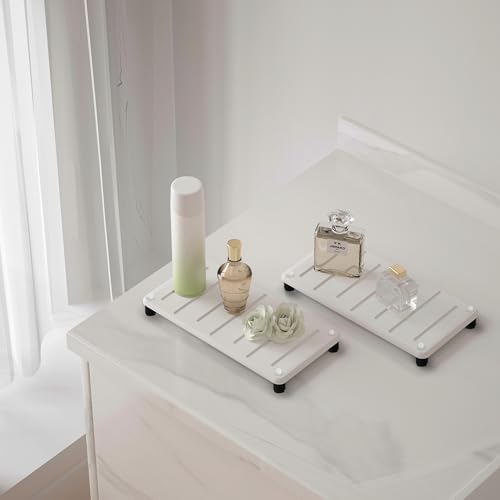 2PCS Water Absorbing Stone Drying Mat for Bathroom Sink & Kitchen Counter Organizer (8.7" X 4.3" White With Feet)