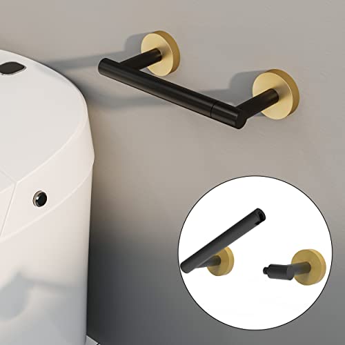 Black and Gold Toilet Paper Holder SUS304 Stainless Steel Double Post Pivoting Toilet Paper Roll Holder Wall Mounted Tissue Holder for Commercial Bathroom RV Matte Black & Brushed Brass Finish (Black and Gold)