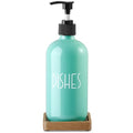 Turquoise Glass Dish Soap Dispenser with Acacia Wood Tray (Turquoise-dish)