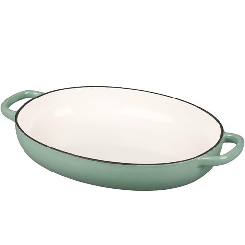 Enameled Oval Cast Iron Dutch Oven Pot with Lid (Sage Green)