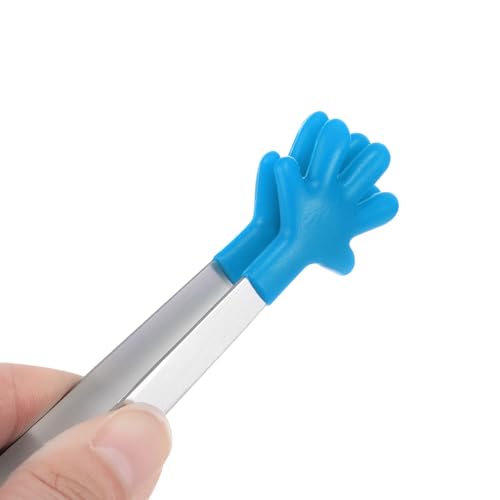Mini Food Tongs 5.67" Hand Shape Stainless Steel with Silicon Tips Small Cooking Tongs Kitchen Food Tongs Serving Tongs for Cooking Grilling BBQ Barbecue Kitchen (Blue)