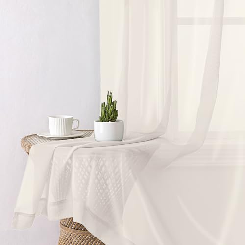 Ivory Sheer Curtains 90 Inches Long 2 Panels (Ivory / 42"W x 90"L (Pack of 2))