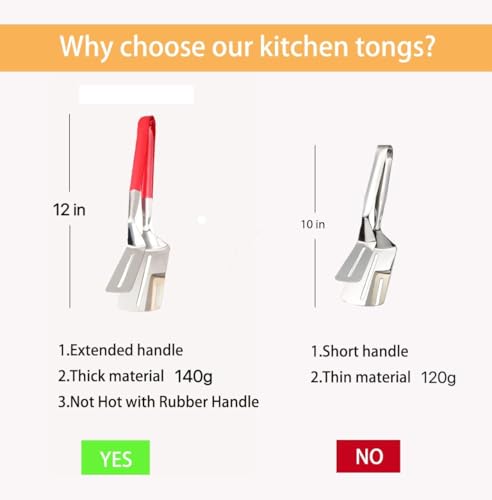 Anti Scald Extended Handle Spatula Tongs (Red)