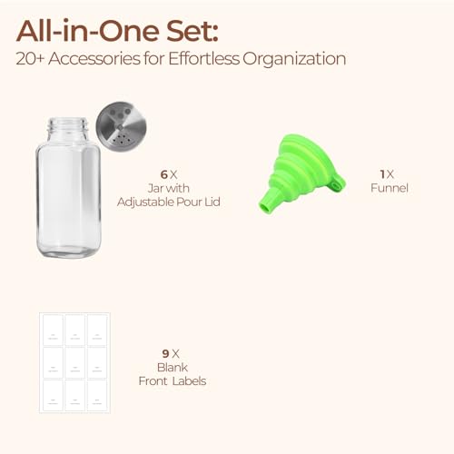 Glass Spice Jars with Shaker Lids 8 oz 6 Pack Square (8 fl oz x 6 - Shaker Lids)