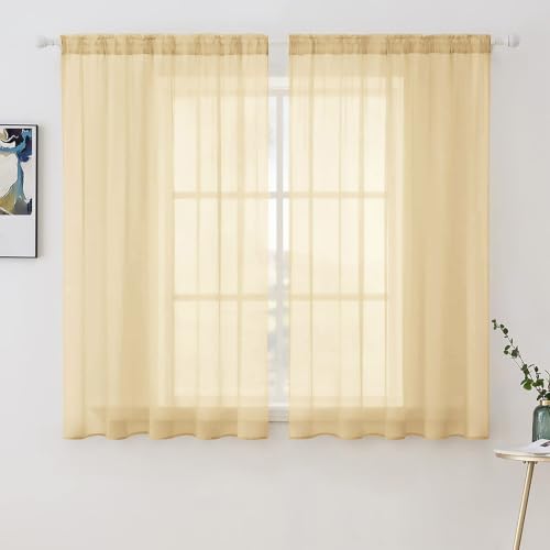 Cream Beige Sheer Curtains 54 X 45 Inches (Cream Beige / 54"W x 45"L (Pack of 2))