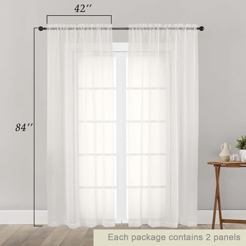 Ivory Sheer Curtains 84 Inches Long 2 Panels (Ivory / 42"W x 84"L (Pack of 2))