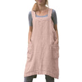 Women Cotton Linen Apron with 2 Pockets Kitchen Baking Cooking Chef Cross Back Pinafore Dress for Work Restaurant Gardening (Small / Pink)