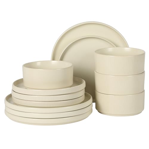 Avant Garde 12 Piece Stoneware Dinnerware Set for 4 (Linen White (Avant-Garde) / Service for 4 (12pcs))