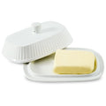 Hansense Porcelain Butter Dish with Lid for Countertop (Pure White)