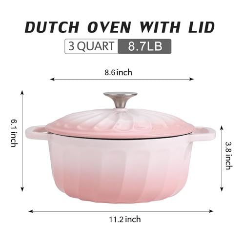 Enameled Cast Iron Dutch Oven Pot with Lid (Pink / 3 QT)