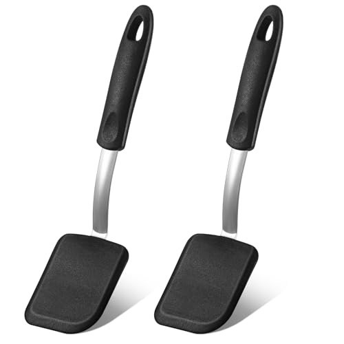 2 Pcs Mini Silicone Cookie Brownie Spatula (Solid Flat / Black)