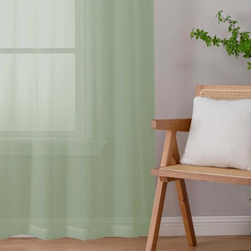 Sheer Sage Green Curtains for Bedroom Living Room 63 Inch Length 2 Panels (Sage Green / 42"W x 63"L (Pack of 2))