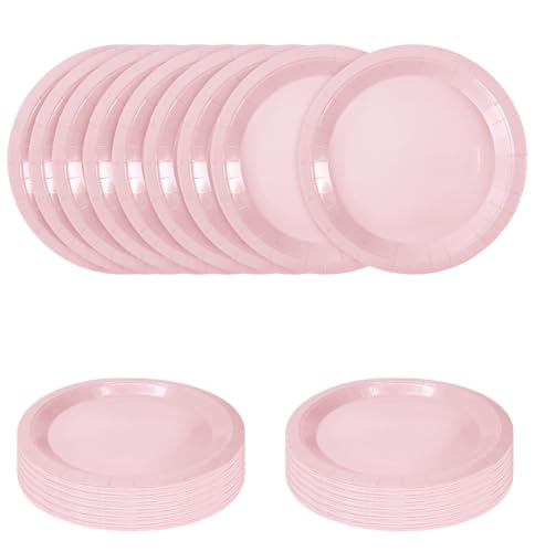 50 PCS Light Pink Paper Plates 7 Inch Disposable Plates Dessert Plate Baby Pink Dinner Plate for Wedding Baby Shower Birthday Party Supplies (Light Pink / 7 INCH)