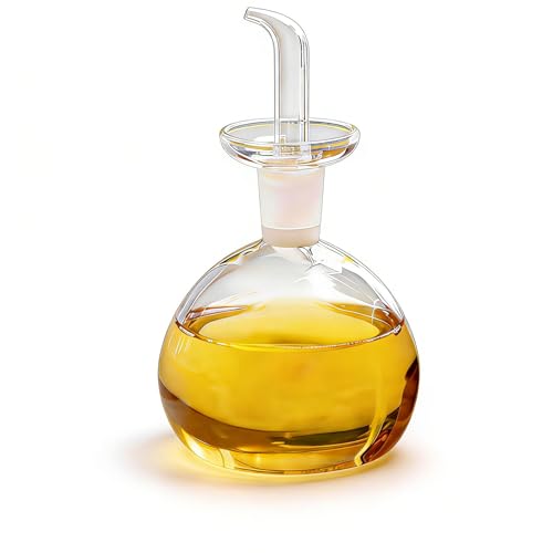 Cylindrical 16 oz Olive Oil Dispenser Bottle Glass with No Drip Spout (Clear / 16 Ounces)