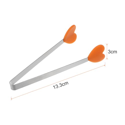 Mini Food Tongs 5.3" Heart Shape Stainless Steel with Silicon Tips Small Cooking Tongs Kitchen Food Tongs Serving Tongs for Cooking Grilling BBQ Barbecue Kitchen (Orange)