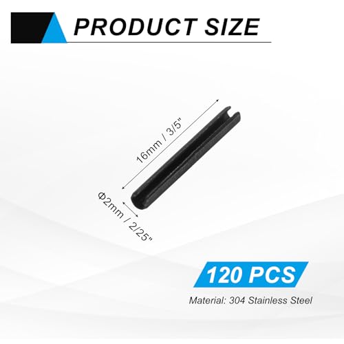 120Pcs Slotted Split Roll Pins 2 (2/25 Inch(2mm) Dia. 3/5 Inch(16mm) Length)