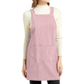 Aprons for Women with Pockets Unisex Comfort Cross Back No Tie Cotton Linen Apron Pinafore for Cooking Painting Floral Arrangement Gardening Cleaning Pink (Pink / Medium)