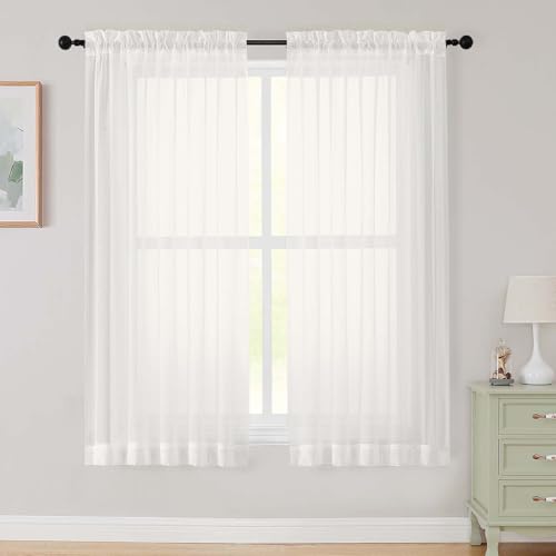 Sheer Ivory Curtains for Bedroom Living Room 63 Inch Length 2 Panels (Ivory / 42"W x 63"L (Pack of 2))