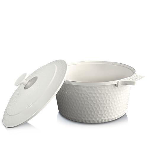 Hammered 5 Qt Lightweight Dutch Oven Pot with Lid & Holders (Hammered Cream)