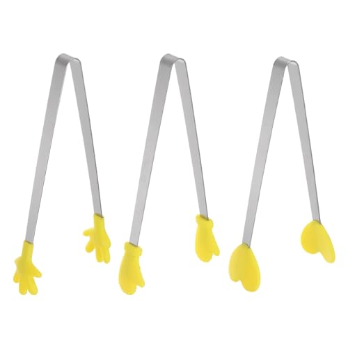 Mini Food Tongs 5.5" Pattern Shape Stainless Steel with Silicon Tips Small Cooking Tongs Kitchen Food Tongs Serving Tongs for Cooking Grilling BBQ Barbecue Kitchen (Yellow)