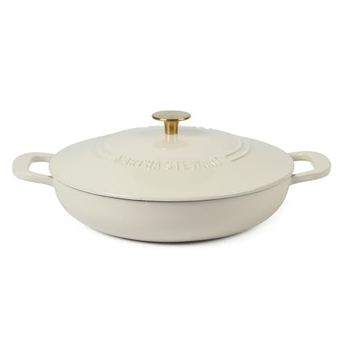Gatwick 3.5 Quart Enameled Cast Iron Dutch Oven Braiser (Linen White w/ Gold Knob (Braiser))