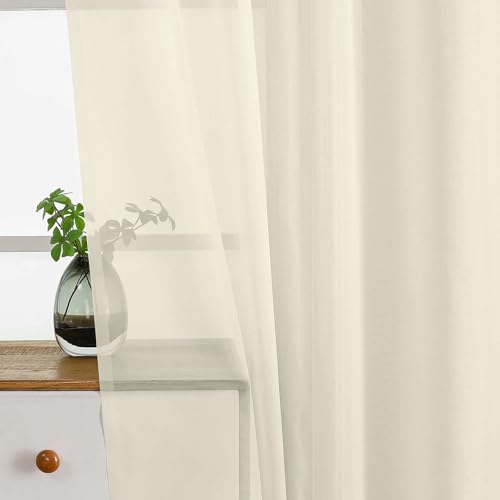 Extra Wide Cream Sheer Curtains for Windows 63 inch Length (59"W x 63"L (Pack of 2) / Cream)