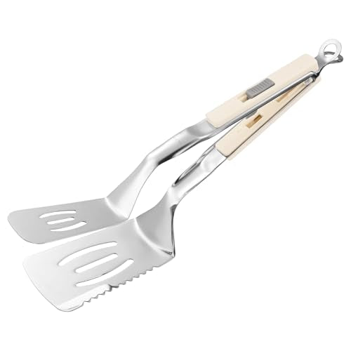 Spatula Tongs (White Handle, Silver Tone)