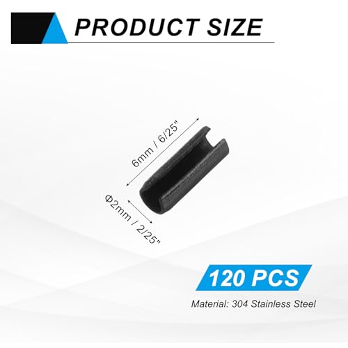 120Pcs Slotted Split Roll Pins 2 (2/25 Inch(2mm) Dia. 6/25 Inch(6mm) Length)