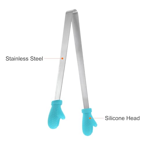 Mini Food Tongs 5.5" Gloves Shape Stainless Steel with Silicon Tips Small Cooking Tongs Kitchen Food Tongs Serving Tongs for Cooking Grilling BBQ Barbecue Kitchen (LightBlue)