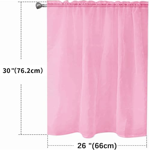 Basic Rod Pocket Sheer Voile Window Curtain Panels Pink 1 Pair 2 Panels 26 Width 30 Inch Long for Kitchen Bedroom Children Living Room Yard（Pink (Pink / 26"W x 30"L (Pack of 2))