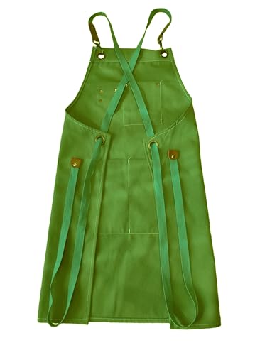 Canvas Cross Back Chef Cotton Apron for Men Women (Olive Green)