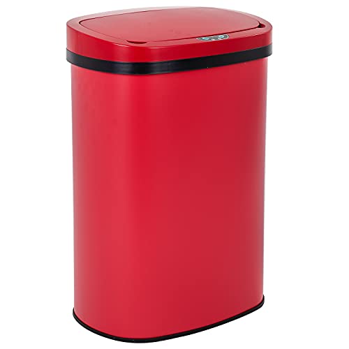 13 Gallon Stainless Steel Trash Can with Lid (Stainless Steel / Red)