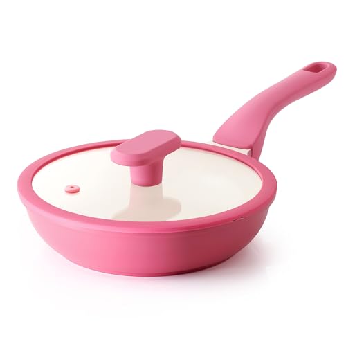 Nonstick Ceramic Frying Pan with Lid (8" W/Lid / Raspberry Red)