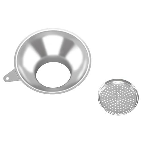 Stainless Steel Metal Canning Funnel with Removable Strainer ((5.7" x 2.26" Mouth with Strainer))