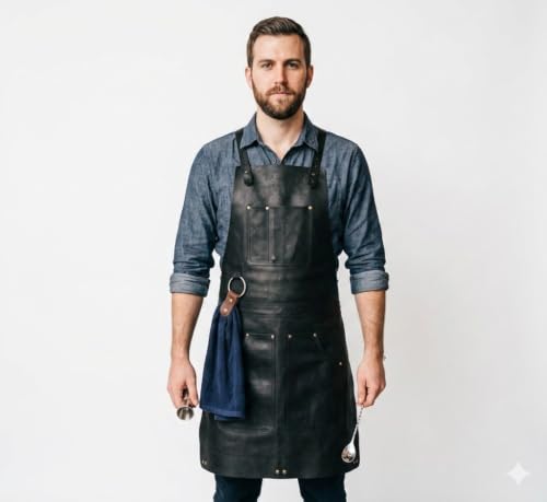 Full Grain Leather & Canvas Apron (Black-001)