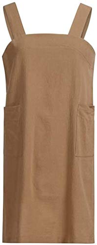 Japanese Pinafore Apron Smock Cotton Apron with Pockets Plus Size Aprons for Women (Brown / 3X-Large)