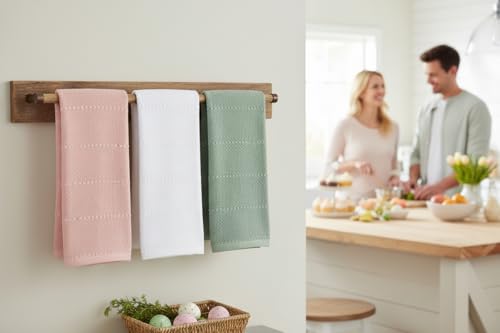 Sage Pink White Kitchen Hand Dish Towels (Soft Spring Pastels)