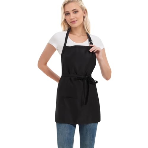 Adjustable Waterproof Aprons with 3 Pockets for Men Women (Black)
