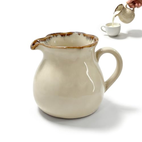 Yellow brown Ceramic Milk Pitcher 12.3oz with Handle