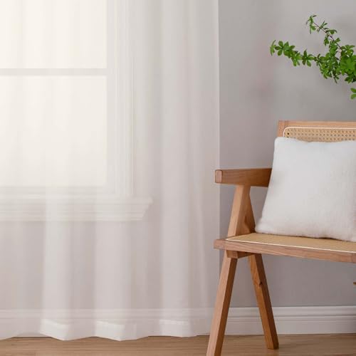 Sheer Ivory Curtains for Bedroom Living Room 63 Inch Length 2 Panels (Ivory / 42"W x 63"L (Pack of 2))