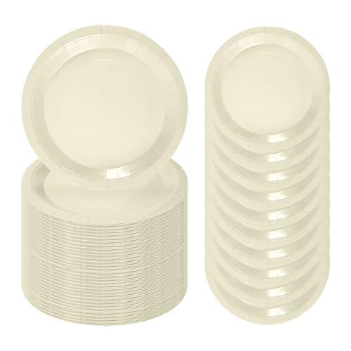 50 Pcs Ivory Paper Plates 7 Inch Ivory Dessert Plates Disposable Dinner Plates for Baby Shower Bridal Shower Birthday Party Supplies Disposable Paper Plates (ivory dinner plates / 50 Pcs)