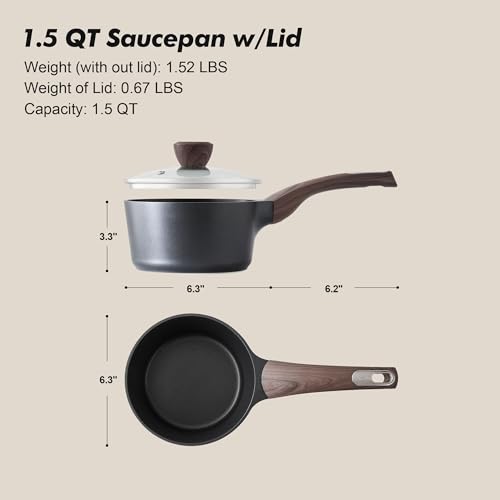 Nonstick Sauce Pan with Lid (Classic Black / 1.5 Quarts)