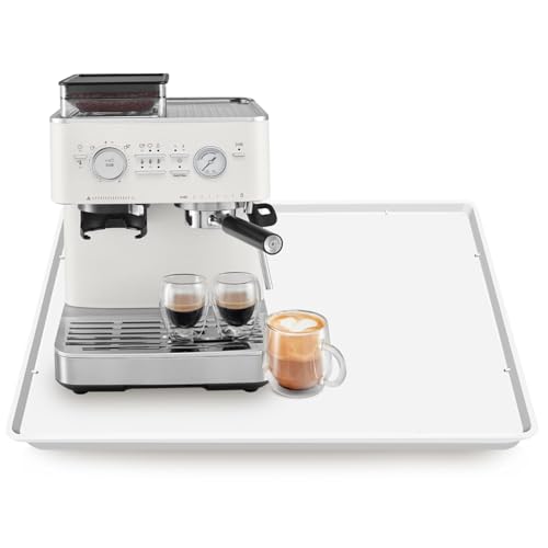 Silicone Coffee Maker Mat with Lip for Countertops (White / 19.7'' x 15'')