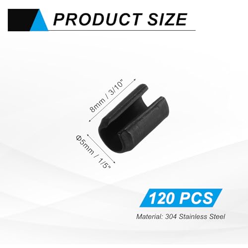120Pcs Slotted Split Roll Pins 1 (1/5 Inch(5mm) Dia. 3/10 Inch(8mm) Length)