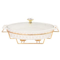 12" x 8" Ceramic Oval Casserole Dish with Glass Lid and rack (White with rack / 14.2 Inch(1.7 qt))
