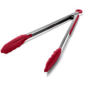 Kitchen Tongs with Silicone Tips for Cooking Serving (12in / Red)
